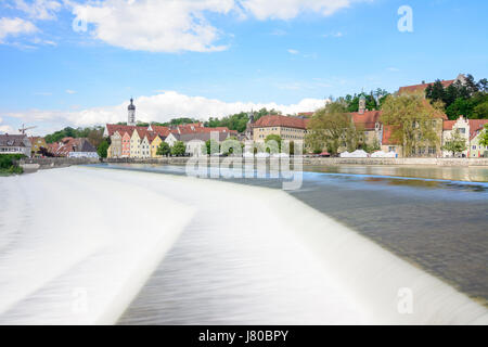 Bin Lechwehr (Lech Wehr) am Fluss Lech, Altstadt, Landsberg, Lech, Schwaben, Swabia, Bayern, Bayern, Deutschland Stockfoto