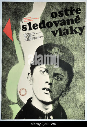 Genau beobachtet Züge. Tschechoslowakische Filmplakat des Künstlers Frantisek Zalesak, 1966. Oscar-Film. Regie: Jiri Menzel Stockfoto
