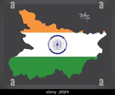 Bihar Landkarte mit indischen Nationalflagge illustration Stock Vektor