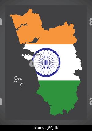 Goa Karte mit indischen Nationalflagge illustration Stock Vektor