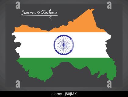 Jammu und Kaschmir Karte mit indischen Nationalflagge illustration Stock Vektor