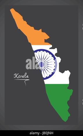 Kerala Karte mit indischen Nationalflagge illustration Stock Vektor