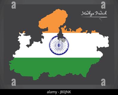 Madhya Pradesh Karte mit indischen Nationalflagge illustration Stock Vektor