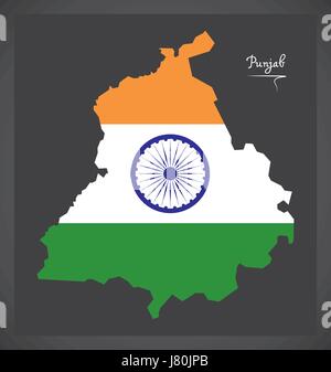 Punjab Karte mit indischen Nationalflagge illustration Stock Vektor