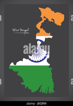 West-Bengalen Karte mit indischen Nationalflagge illustration Stock Vektor