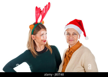 Bild von 2 Weihnachten Damen Spaß auf einem isolierten Hintergrund Stockfoto