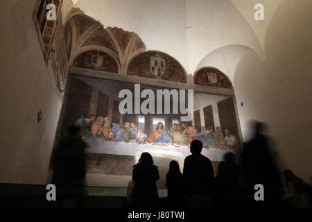 Das letzte Abendmahl ist ein späten 15. Jahrhundert Wandgemälde von Leonardo da Vinci in der Santa Maria Dell Grazie, Mailand, Italien. Stockfoto