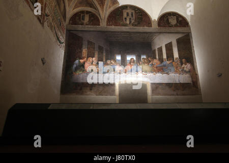 Das letzte Abendmahl ist ein späten 15. Jahrhundert Wandgemälde von Leonardo da Vinci in der Santa Maria Dell Grazie, Mailand, Italien. Stockfoto