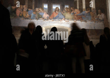 Das letzte Abendmahl ist ein späten 15. Jahrhundert Wandgemälde von Leonardo da Vinci in der Santa Maria Dell Grazie, Mailand, Italien. Stockfoto