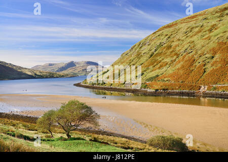 Irland, County Galway, Killary Harbour in der Nähe von Leenane geteilt Grafschaften Galway und Mayo. Stockfoto