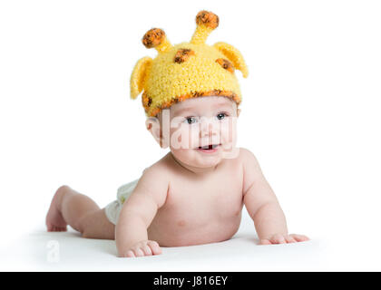 Säugling Baby Boy weared Giraffe Hut Stockfoto