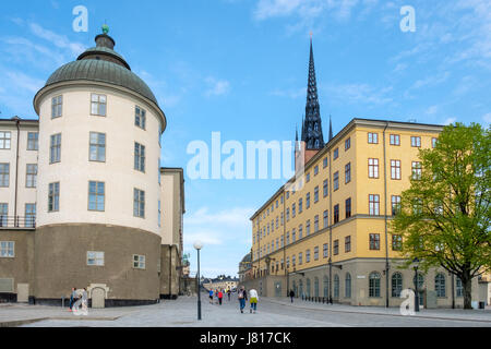 Wrangel Palast (links) auf der Insel Riddarholmen in Stockholm. Das Schloss beherbergt Berufungsgericht. Stockfoto