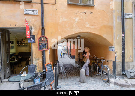 Mittelalterliche Altstadt in Stockholm. Die historische Altstadt ist eine wichtige touristische Attraktion. Stockfoto