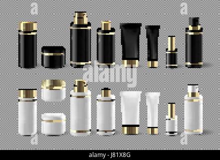 Realistische kosmetische Flasche mock-up Set isoliert Pack auf weißem Hintergrund. Kosmetikmarke Vorlage. Shampoo-Pack. Stock Vektor