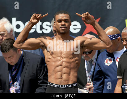 Errol Spence Jnr während der wiegen in Sheffield City Hall. Stockfoto