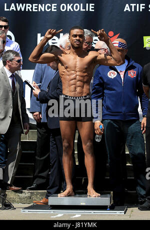 Errol Spence Jnr während der wiegen in Sheffield City Hall. Stockfoto