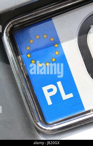 Länderkennung von EU Auto Kennzeichen: Polen Stockfoto