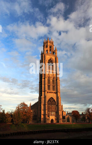 Herbst Sonnenuntergang, St Botolphs Kirche (Boston Stump), Boston Stadt, Grafschaft Lincolnshire, England, UK Stockfoto