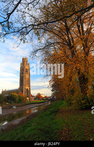 Herbst Sonnenuntergang, St Botolphs Kirche (Boston Stump), Boston Stadt, Grafschaft Lincolnshire, England, UK Stockfoto