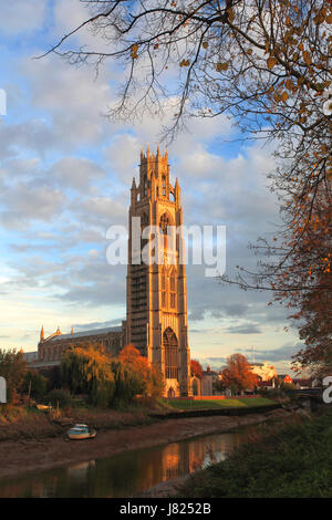 Herbst Sonnenuntergang, St Botolphs Kirche (Boston Stump), Boston Stadt, Grafschaft Lincolnshire, England, UK Stockfoto