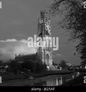 Blick über St. Botolphs Kirche (Boston Stump), Abenddämmerung Boston Stadt, Grafschaft Lincolnshire, England, UK Stockfoto