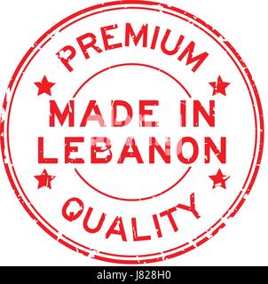 Grunge rote Premium-Qualität made in Libanon Runde Siegelstempel auf weißem Hintergrund Stock Vektor
