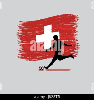Fußball Spieler Action mit Schweizerischen Eidgenossenschaft Flagge auf Hintergrund Stock Vektor