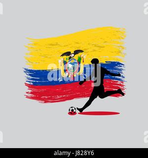 Fußball Spieler Action mit Flagge der Republik Ecuador auf Hintergrund Stock Vektor