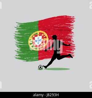 Fußball Spieler Action mit portugiesischen Republik Flagge auf Hintergrund Stock Vektor
