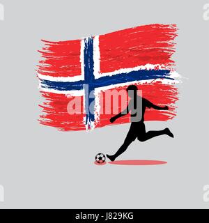 Fußball Spieler Action mit Königreich Norwegen Flagge auf Hintergrund Vektor Stock Vektor