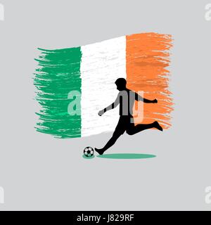 Fußball Spieler Action mit Irland Flagge auf Hintergrund Vektor Stock Vektor