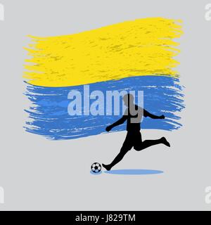 Fußball Spieler Action mit Ukraine Flagge auf Hintergrund Vektor Stock Vektor