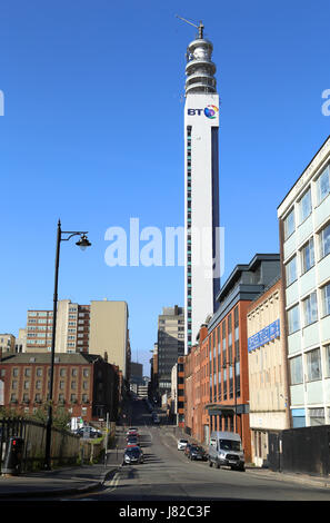 Der BT Tower communications Tower in Lionel Street, Birmingham, England, Vereinigtes Königreich. Stockfoto