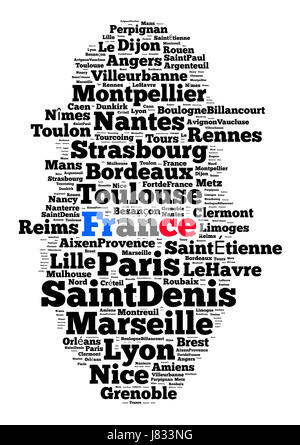 Ortschaften in Frankreich Word Cloud-Konzept Stockfoto