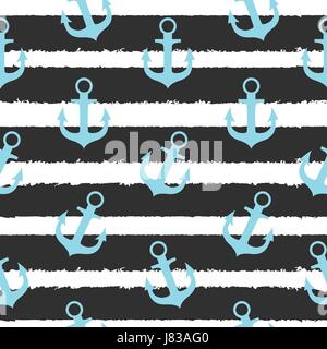 Abstrakte Muster Sommer Musterdesign Mentorprogramm mit Anker und Meerwelle. Vektor-Illustration Stock Vektor