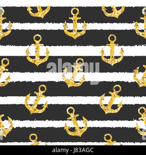 Abstrakte Muster Sommer Musterdesign Mentorprogramm mit Anker und Meerwelle. Vektor-Illustration Stock Vektor