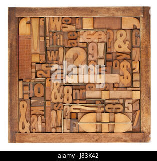 Holz-Buchdruck abstrakten Alphabet Ausrufezeichen Zeichensetzung Typ Modellerstellung Stockfoto