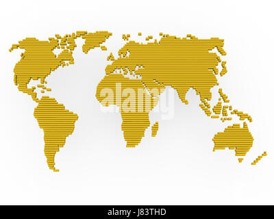 Afrika-Europa-Amerika Globus Planet Erde Karte Atlas Weltkarte der Welt gold Stockfoto