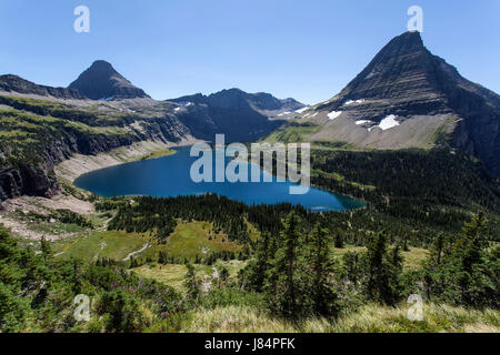 Versteckten See mit Reynolds Bergen und Bearhat, Glacier Nationalpark, Rocky Mountains, Montana, USA Stockfoto