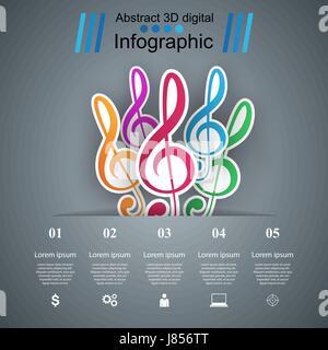 Musik-Infografik. Violinschlüssel Symbol. Notiz-Symbol. Stock Vektor