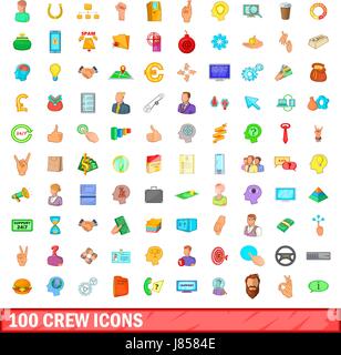 100 Crew Icons set, cartoon-Stil Stock Vektor