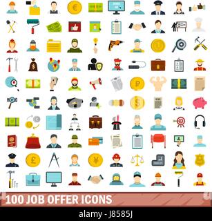 100 Jobangebot Icons Set, flachen Stil Stock Vektor