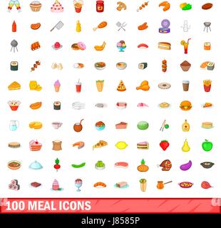 100 Mahlzeit Icons set, cartoon-Stil Stock Vektor
