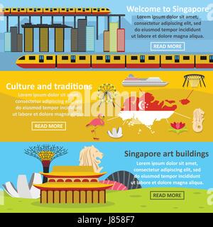 Singapur Banner horizontal gesetzt, flachen Stil Stock Vektor
