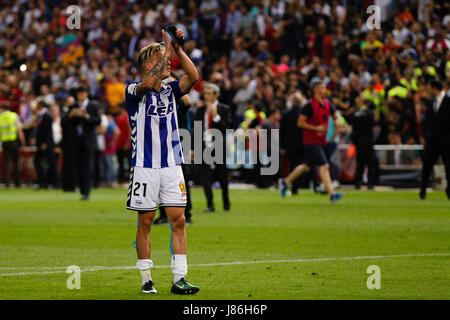 Kiko Femenia (21) Deportivo Alaves Spieler. Copa del Rey zwischen FC Barcelona Vs Deportivo Alaves im Vicente Calderon Stadion in Madrid, Spanien, 27. Mai 2017. Stockfoto