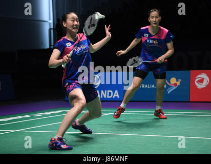 Gold Coast, Australien. 28. Mai 2017. Südkoreas Chang Ye Na und Lee So Hee(L) konkurrieren während der Frauen Doppel-Match gegen Chinas Chen Qingchen und Jia Yifan beim Finale zwischen China und Südkorea auf insgesamt BWF Sudirman Cup 2017 in Gold Coast, Australien, 28. Mai 2017. Chang Ye Na und So Hee Lee gewann 2: 0. Bildnachweis: Lui Siu Wai/Xinhua/Alamy Live-Nachrichten Stockfoto