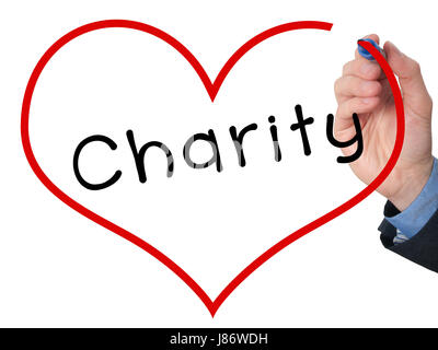 Handschrift, die Nächstenliebe in Herzform. Charity-Konzept. Isoliert auf weiss. Stock Bild Stockfoto