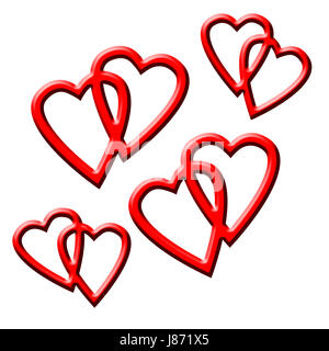 Valentinstag, herzliche, Liebe, verliebt, verliebte sich in Liebe, Herzen, rot, isoliert, Stockfoto