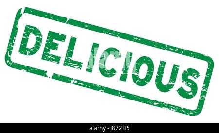Grunge grüne köstliche quadratischen Siegelstempel Stock Vektor