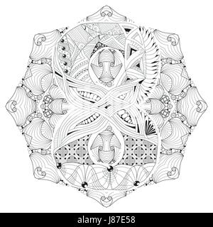 -Handgemalte Design. Erwachsenen Anti-Stress-Malvorlagen. Schwarz / weiß handgezeichnete Abbildung Mandala mit Numero acht für Malbuch Stock Vektor
